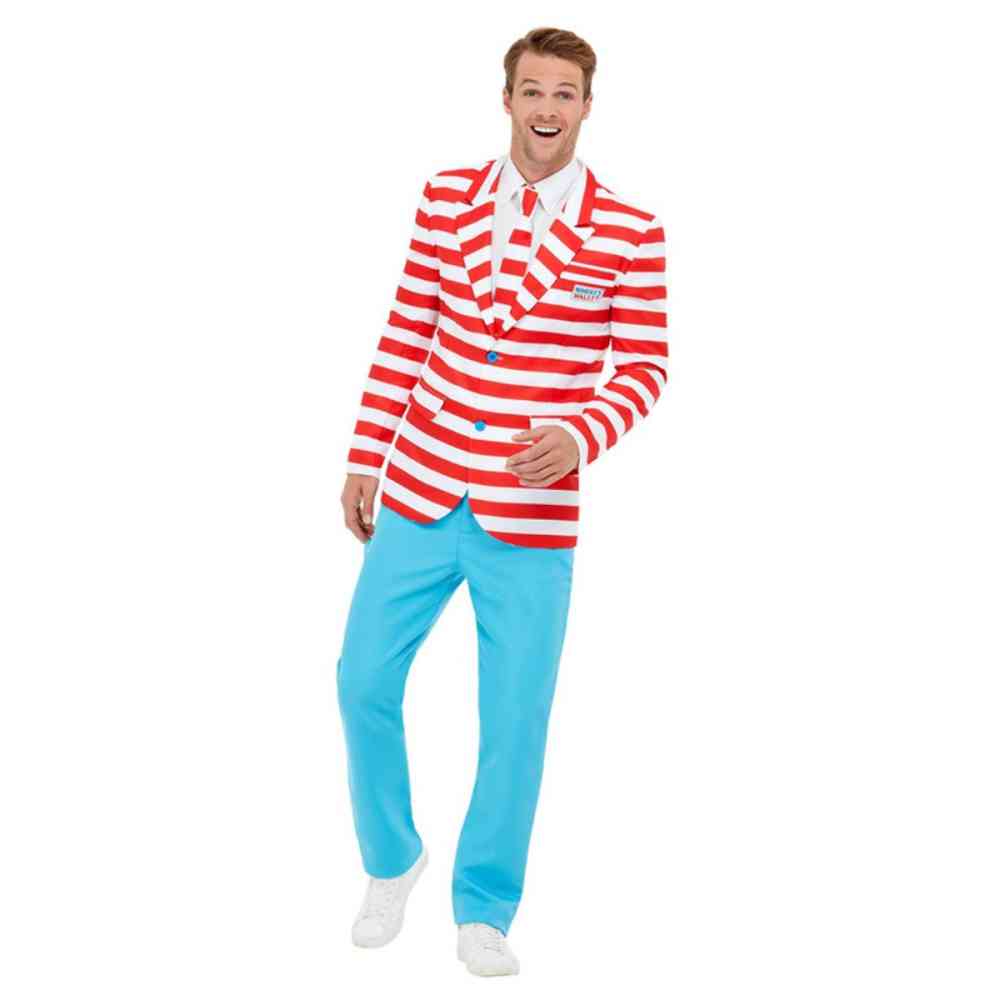 Smiffys Kostuum -L- Where's Wally? Suit Multicolours/Wit